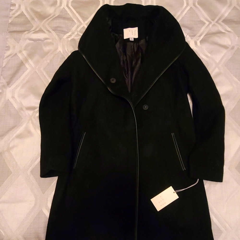 NWT Black pea coat with belt